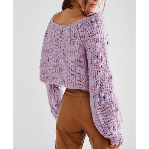FREE PEOPLE Sunset Cloud Crop Sweater Sz M Violet Glow Chunky Knit Acrylic Blend - Picture 6 of 8